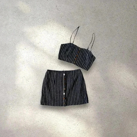 Forever 21 crop top mini skirt set blue and white stripes - Picture 1 of 9